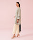 Women's Unstitched Printed Slub Cambric Off White and Navy Blue 2 Piece Suit